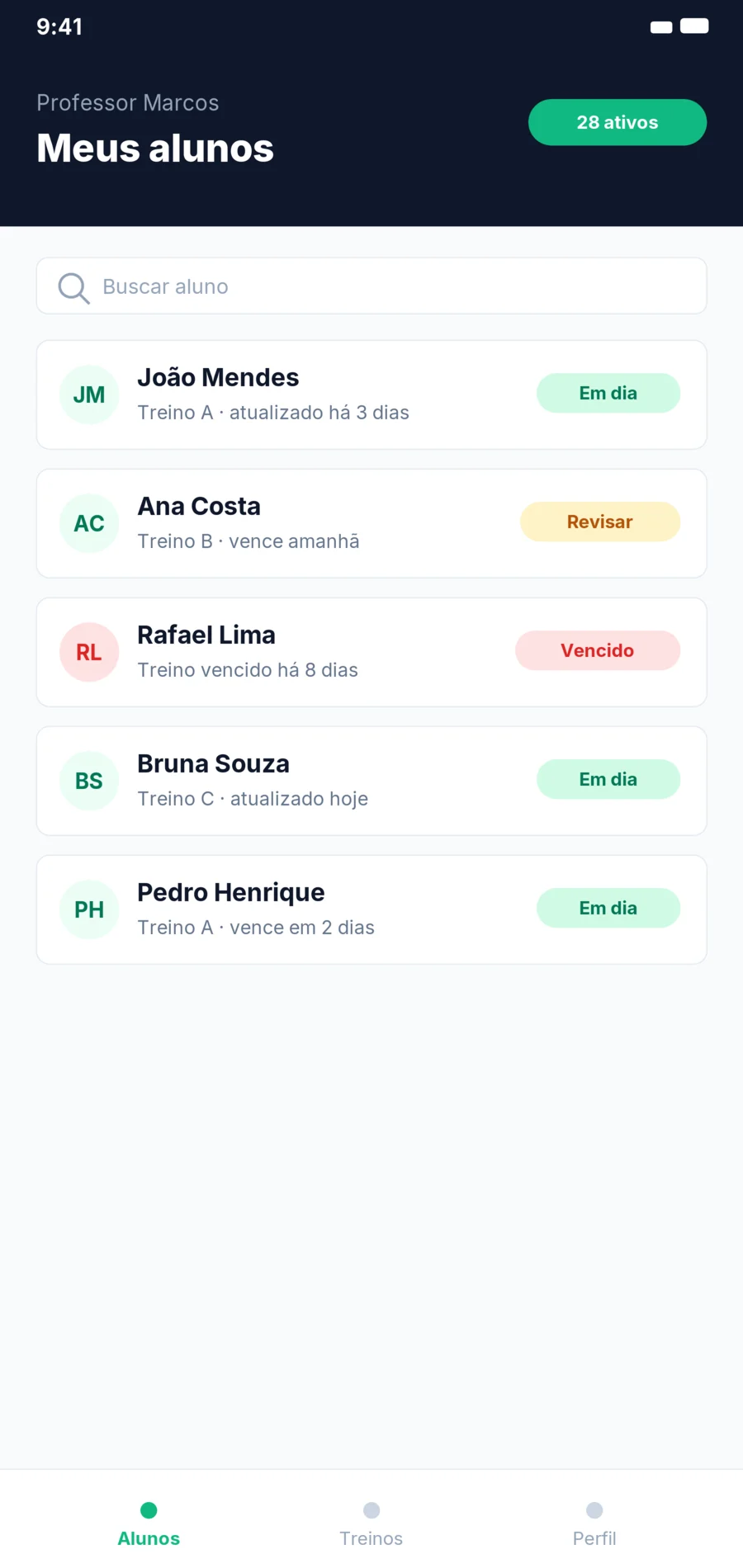 Lista de alunos